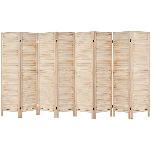 Rose Home Fashion 5.6 Ft Tall Wood Louvered Room Divider Solid Wood Folding Room Divider Screens Panel Divider & Room Dividers Room Dividers and Folding Privacy Screens (8 Panel, Cream)