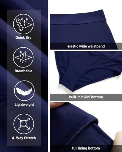 Mid Rise Swim Skirt - 2025 Bathing Suit Skirt with Built-in Bikini Bottom Waistband Skort Swimsuit Bottoms for Women4