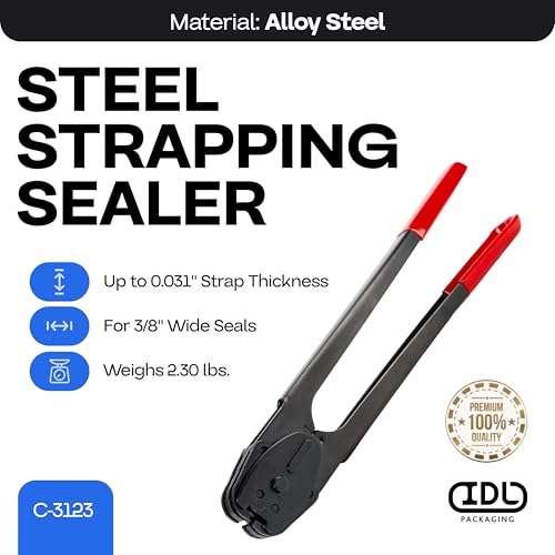 Image of IDL Packaging C-3123 Double-Notched Front-Action Sealer /Crimper for 3 /8 inch Steel Strapping - Durable Tool with Long Handle - Good for Horizontal and Vertical Operation - Heat-Treated Wearing Steel Parts
