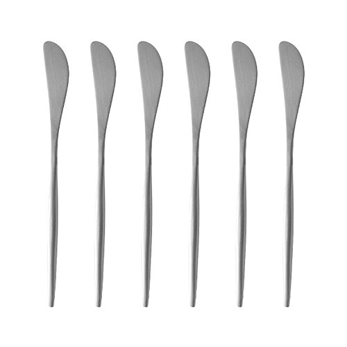 BRIIEC Silver 18/10 Stainles Steel Butter Knife Cheese Spreader Knives Set, Slim Cutlery for Kitchen Hotel Restaurant Wedding Party, Matte Finish, Dishwasher Safe, Pack of 6