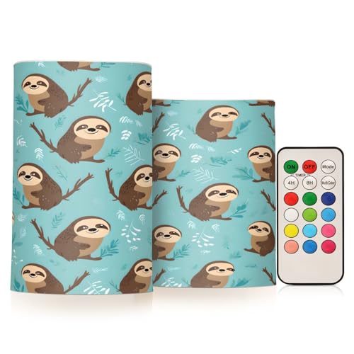 ALAZA Sloth (4) Flickering Flameless Candles Battery Operated with Remote Timer,Tea Light Candles LED Pillar Votive Candles Set of 2 for Outdoor Indoor Decorations