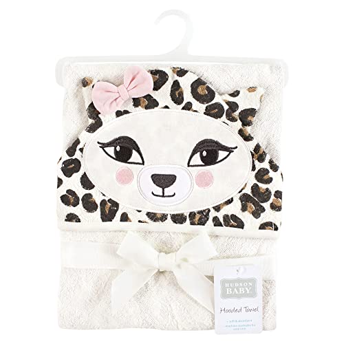 Image of Hudson Baby Unisex Baby Cotton Poly Animal Face Hooded Towel, Leopard 2-Piece, One Size