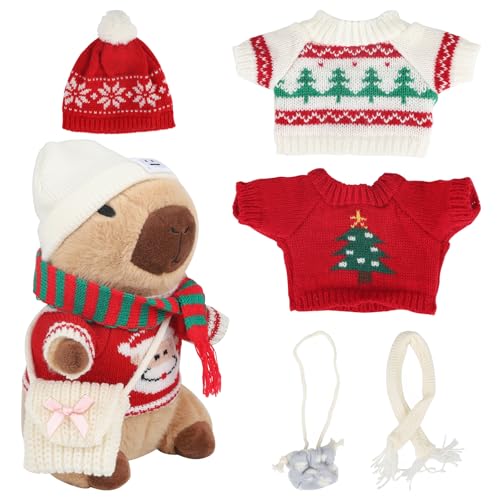 Image of Capybara Plush for Boys Girls Birthday Dress Up Cute Plushies,10 Pcs Set,9 Clothes and Accessories Kawaii Stuffed Animal Plushie Toy, Soft Peluche Doll for Kids 10.2 in