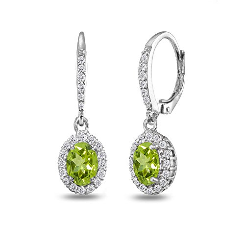 Peridot Earrings For Women Sterling Silver Oval Gemstone And White Topaz Dangle Halo Leverback Earring For Girls Bridesmades Summer Fashion Jewelry #TOP10