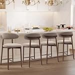 Upholstered Counter Height Bar Stools Set of 4, Modern Kitchen Island Barstools Chairs with Back and Wood Legs for Dining Room Bar, Camel