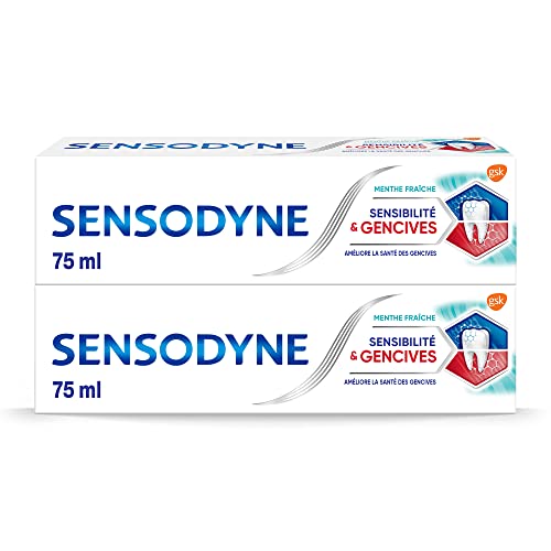 Sensodyne Dentifrice Sensibilité et Gencives, Menthe Fraîche, Traitement Des Dents Sensibles et Gencives, Lot de 2x75 ml