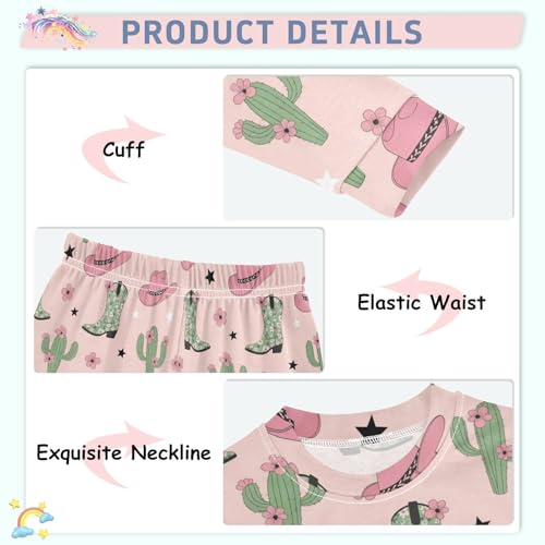 Pajama Sets Long Sleeve Cowboy Boots Pink Floral Pattern Soft Comfy Sleepwear 2 Piece PJS 3-8T4