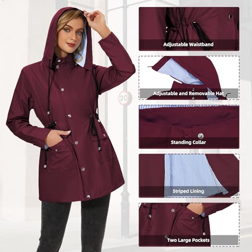 Zando Raincoat for Women Rain Jackets for Women Waterproof Lightweight Windbreaker Outdoor Hooded Trench Coat Long Rain Coats3