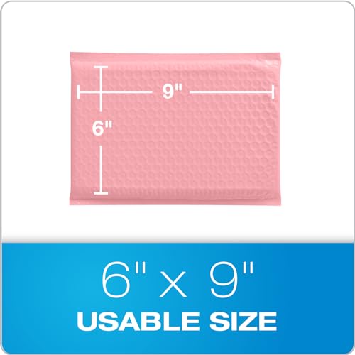 Image of Quality Park Bubble Mailers, 6 x 9, Pink Poly Mailers, Padded Envelopes, Shipping Bags, Water Resistant, Self Seal, 50 Per Box (QUA85907)