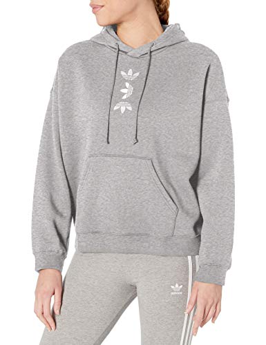 adidas Originals Women's Large Logo Hoodie Sweatshirt, Medium Grey Heather/White, X-Small