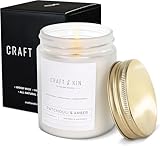 Craft & Kin Patchouli & Amber Scented Candle | 8 Oz, 45-Hour Long Lasting | Classic Soy with Woodwick Winter Candles | Made with Natural Soy | Holiday Candles Gifts for Men and Women