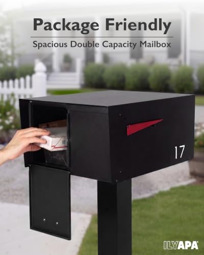 Image of Ilyapa Large Modern Mailbox for Outside - Black, Modern - Post Mount