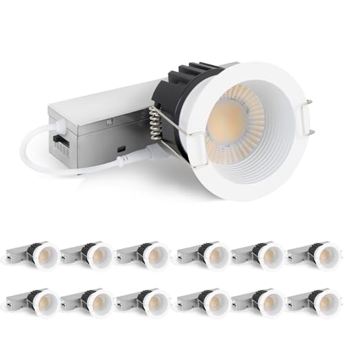 Adetu 2 Inch 5CCT Anti-Glare LED Downlight with Junction Box 2700K/3000K/4000K/5000K Selectable CRI90+ 8W COB 840LM IP65 Waterproof Dimmable-ETL and Energy Star Certified (White 12 Pack)