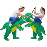 BROWNYEW 2 Packs Inflatable Dinosaur Costume Adults, Inflatable Halloween Costumes, Ride on Dino Costume, Blow Up T-rex Costume Fancy Dinosaur Suit for Halloween Party