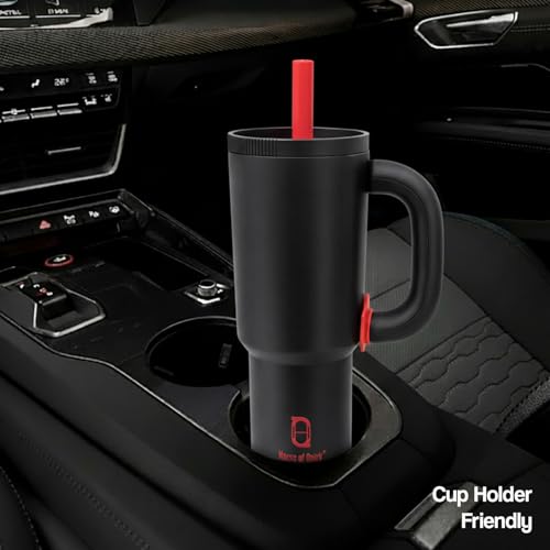 Image of House of Quirk 1200ml Stainless Steel Tumbler with Handle, Straw & Straw Cap | Leakproof Water Bottle | Large Capacity Travel Mug (Black)