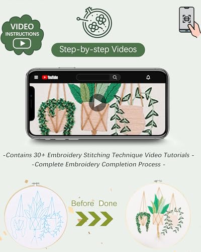Image of Santune 3 Sets Embroidery Kit for Beginners Needlepoint Cross Stitch Kits for Adults,Stitch Learning DIY Sets with Instruction Video,Stamped Floral Patterns,Hoop,Threads,Sewing Kit