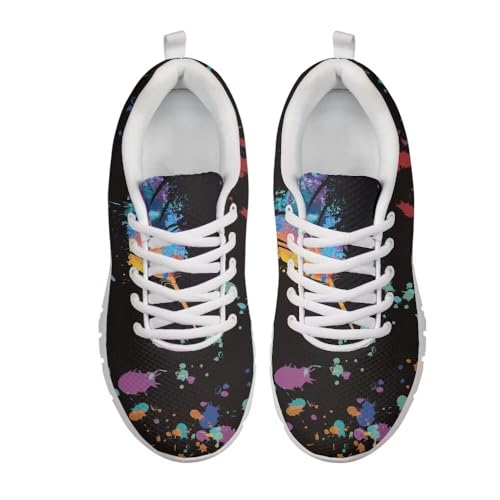 AmzPrint Men's Trail Running Shoe Colorful Splash Dot Print White Sole Shoes for Men Tie Dye Blue Sneakers Size 72