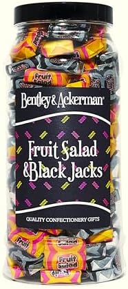 Fruit Salad & Black Jacks Sweets - (535g) Original Retro Fruit Salad & Black Jacks Sweets Gift Jar By Bentley & Ackerman's Sweet Shop.