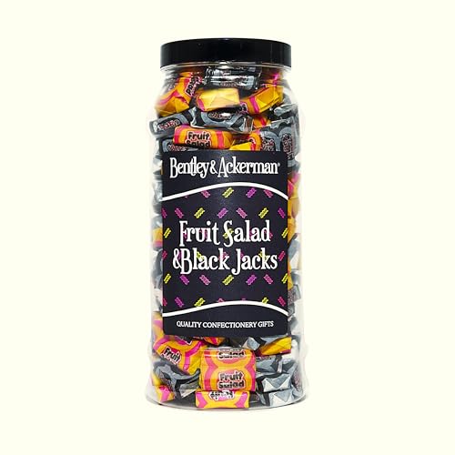 Fruit Salad & Black Jacks Sweets - (535g) Original Retro Fruit Salad & Black Jacks Sweets Gift Jar By Bentley & Ackermans Sweet Shop.