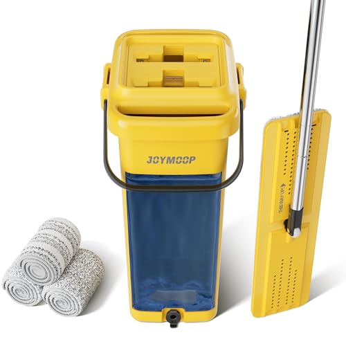 JOYMOOP Strapazierfähige kommerzielle Wischmopps für Bodenreinigung, Nass-Trockenmopp und Eimer-Set mit großem Fassungsvermögen, gelber Wischeimer, inklusive 3 wiederverwendbaren 43,2 cm – Bild 3