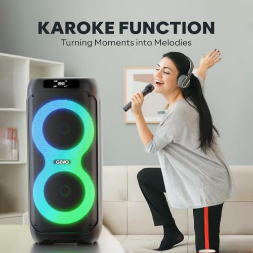 Image of GOVO Goloud 980 with 160W Party Speaker with Wireless Mic, Up to 6 hrs Playtime, TWS Mode, Bluetooth v5.3, AUX Port, & USB (Platinum Black)