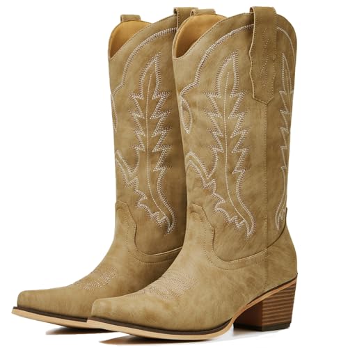 Image of Cowboy Boots for Women, Chunky Heel Western Boot