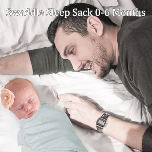 Image of david's kids 100% Cotton 3 Pack Baby Swaddle Wrap for 0-3 Months, Soft Swaddle Blanket for Newborn Infant, Adjustable Baby Wrap Sleep Sacks for Boys Girls, Newborn Essentials,White & Grey & Green