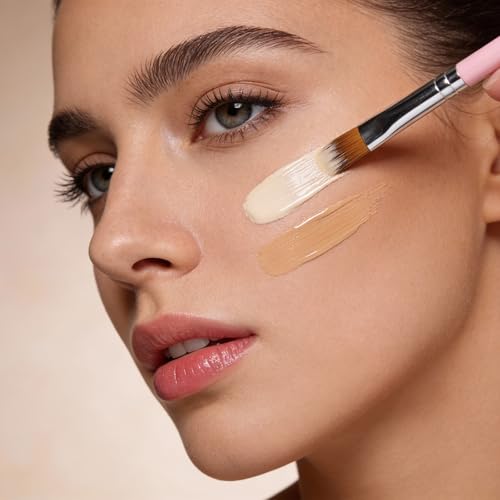 Xthrotsenk 12 Pcs Flat Concealer Brush Flat Eyeshadow Brush Small Eye Makeup Brushes Set Highlighter Brushes for Concealing Small Imperfection Blending Setting Buffing MakeupEye Primer Base (Pink)