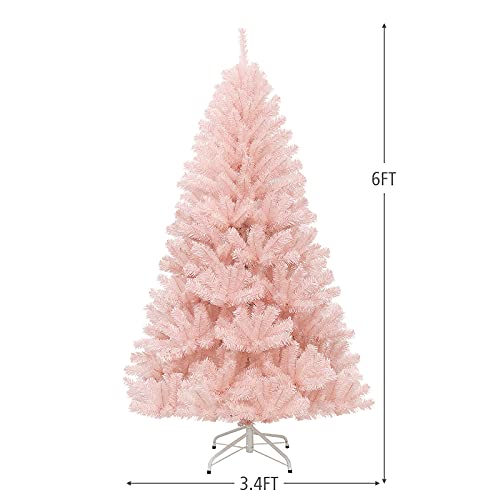 Happygrill 6 Feet Pink Christmas Tree Artificial Spruce Christmas Tree With Foldable Metal Stand, New Pvc Hinged Xmas Tree Unlit Christmas Tree For Holiday Home Decoration #TOP6