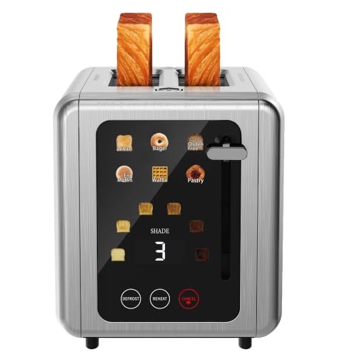 Image of WUNLY Smart Digital 2 Slice Toaster with Touch Screen,1.5'' Extra Wide Slots for Bagel, Digital Countdown & Sound Control, 6 Bread Types & 6 Shade Settings, Defrost /Reheat /Standby,Black
