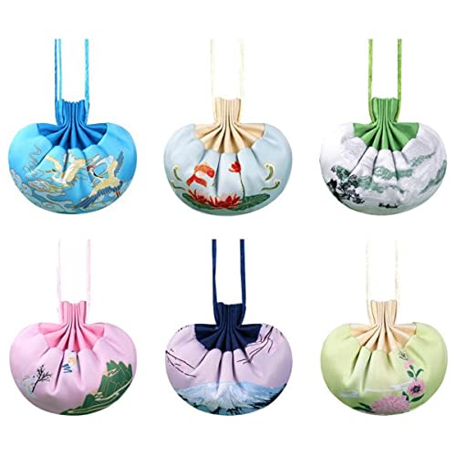 Snadulor 6 Pcs Drawstring Sachet Bags,Chinese Sachet Silk Brocade Coin Bags Pouches with Drawstring Jewelry Gift Bag Aromatherapy Bag Candy Bag