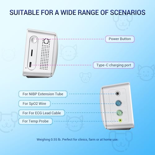 mibest portable veterinary monitor with hd lcd touch screen - multi 6 parameters patient monitor for pets dogs cats - veterinary monitoring in home clinic - icu machine veterinary large small animals