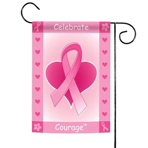 Toland Home Garden 112666 Celebrate Courage Breast Cancer Flag 12x18 Inch Double Sided Breast Cancer Garden Flag for Outdoor House Ribbon Flag Yard Decoration