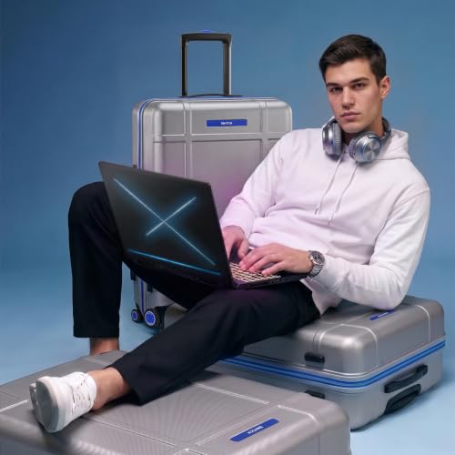 Image of SNITCH Blink 3Pc Set Silver Polycarbonate Hard Travel Suitcase - Suitcase for Travel Set of 3 & Luggage with 8 Wheels, Premium Lock, Wet & Dry Pouch & Free Shoe Bag