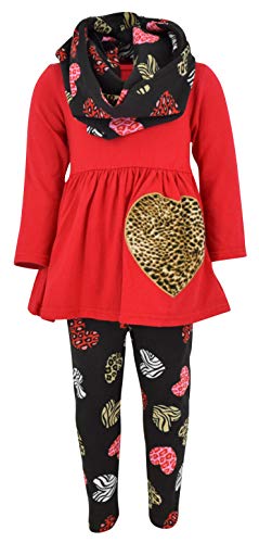 Image of Unique Baby Girls Kids Toddler 3pc Outfit Set Long Sleeve Cotton Blend Tunic Top Leggings and Scarf