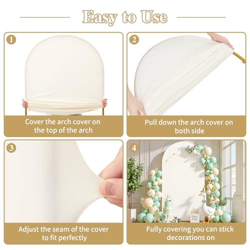 Image of Cream White Arch Cover 6.6FT Spandex Fitted Wedding Arch Stand Covers Round Top Chiara Arch Covers Stretchy Backdrop Cover for Birthday Party Ceremony Banquet Decoration
