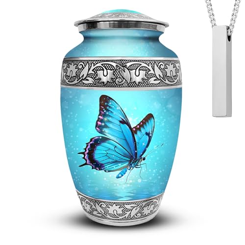 AmericUrn Butterfly Urns for Human Ashes Adult Female Memorial Set of 2 with 1 Large Urn & NecklaceUrn
