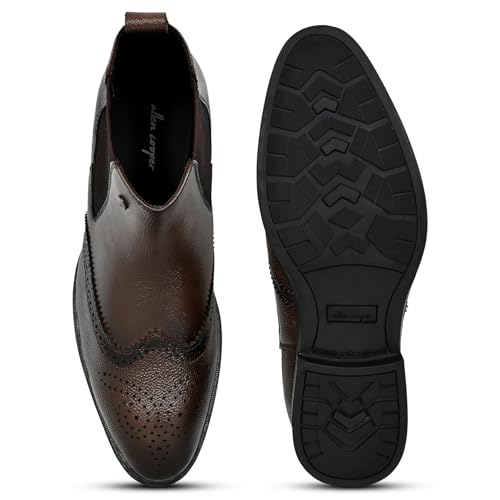 Image of Allen Cooper Men's Black /Tan Leather Chelsea Boots - Stylish Formal & Casual Wear