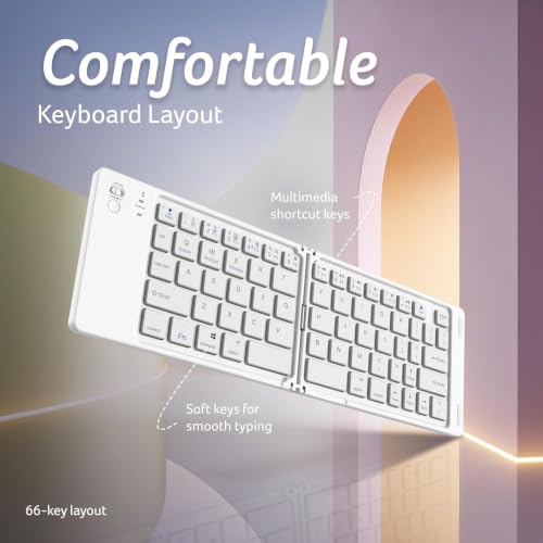 Image of Tobo MiniFold Foldable Bluetooth Keyboard, Ultra Portable 66-Key Wireless Keyboard, Bluetooth 5.0, Rechargeable Battery, Type-C Charging, 150mAh Battery, for Windows, Android,Laptops TD-B028