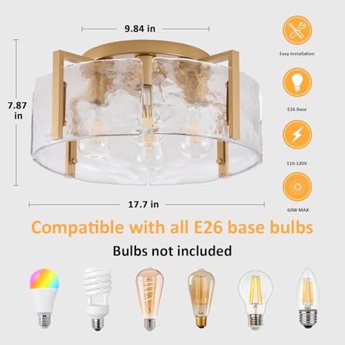 AKLMXCG Semi Flush Mount Ceiling Light Fixture, 4-Light Gold Modern Hallway Light Fixtures Ceiling Mount, Foyer Kitchen Lighting Fixtures Ceiling Lights for Bedroom Entryway Bathroom Laundry Room by AKLMXCG - Image 4