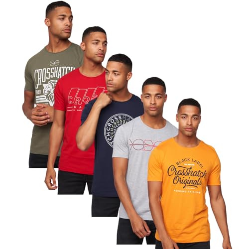 Crosshatch Mens 5 Pack Graphic Tee Multipack Gift Holiday Crew Neck T-Shirt Short Sleeve - Multi Print L