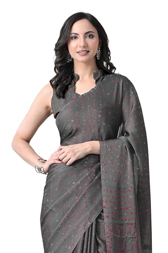 Image of MIRCHI FASHION Saree for Woman Chiffon Georgette Solid with Contrast Border | Lightweight Daily Wear Women's Sari and Printed Blouse Piece