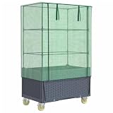 4015836 Verhoogd bloembed met opzetstuk en wieltjes, rotan-look, 80 x 50 x 182 cm