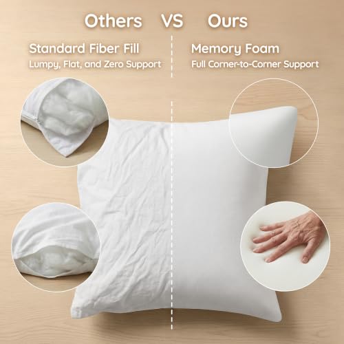 Image of AM AEROMAX 18x18 Memory Foam Throw Pillow Inserts, 2 Pack, Square, White