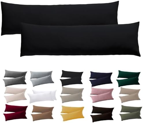 Soifox Seitenschläferkissen Bezug 40 x 145-2er Set Schwarz Kissenbezug mit Reißverschluss 100% Mikrofaser Resistent und Hypoallergen Kissenbezüge für Seitenschläferkissen