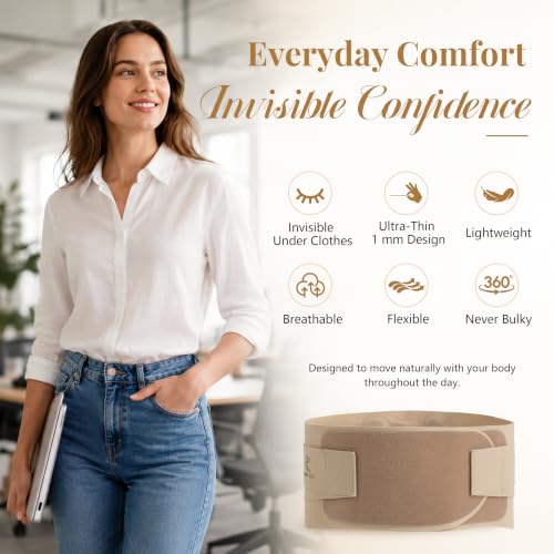 Image of RANDY SUN Upgraded Ultra Thin Back Brace with EVA Pad, Invisible Lumbar Support Belt for Women & Men, Breathable Waist Support for Work & Daily Wear Light Taupe S(Waist:26 inch-28 inch)