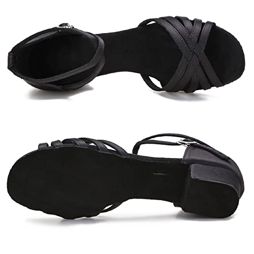 Yokala Ballroom Latin Salsa Dance Shoes Women Low Heel Practice Dancing Sandals For Social Dance Beginner S04 (7.5,Black-1.5 Inch Heel) #TOP1