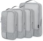 BAGSMART Grey Compression Packing Cubes for Travel, 4 Set Packing Cubes with Shoe Bag, V-Shaped, Added Room, Zipper Closure, Polyester Material, Luggage Packing Organizers | Fits 20/24/28in Carry-On Suitcases, Compressible Bags Streamline Cruise Trav