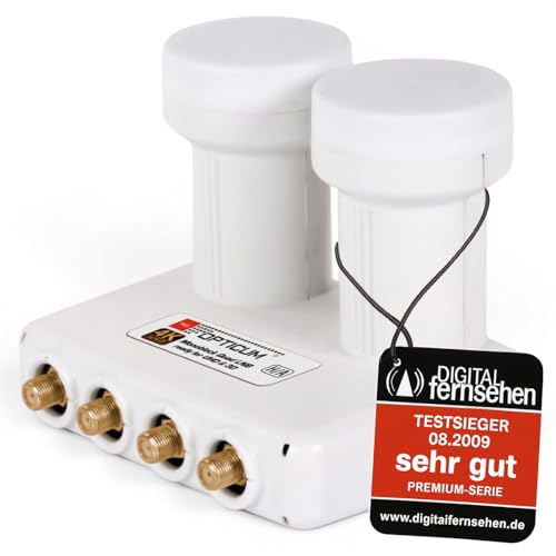 RED OPTICUM LMQP 04H Monoblock Quad LNB 0.1dB - LNB Doppelkopf für 4 Teilnehmer & 2 Satelliten mit integriertem DiseqC - 3D UHD 4K Ready - Monoblock für Astra Hotbird inkl. Wetterschutztülle