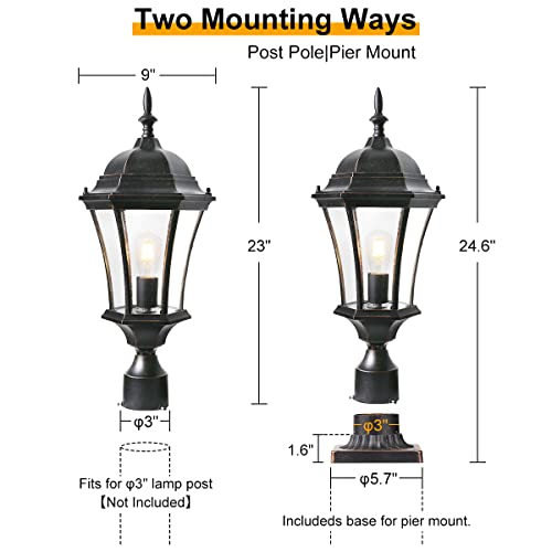 Goalplus Outdoor Post Light Fixture With Pier Mount For Yard 24" High 60W Post Lantern For Driveway Antique Bronze Post Lamp With Clear Seeded Glass, 2 Pack, Lm4610-M-2P #TOP5